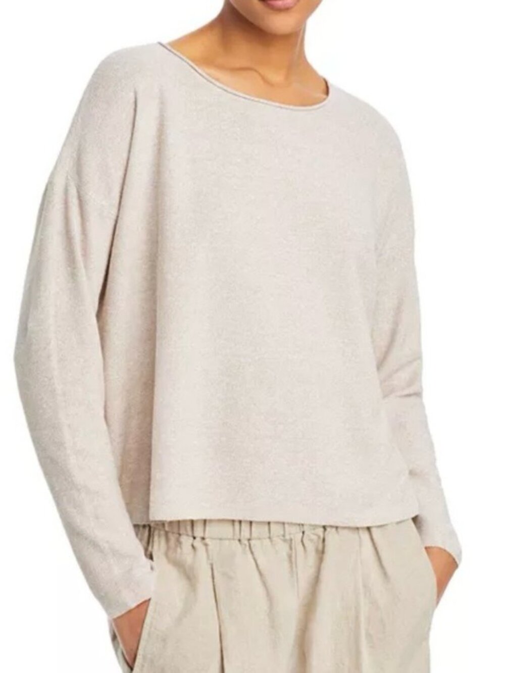 Eileen Fisher Organic Linen Cotton Boxy Pullover Sweater Top M Oatmeal Beige